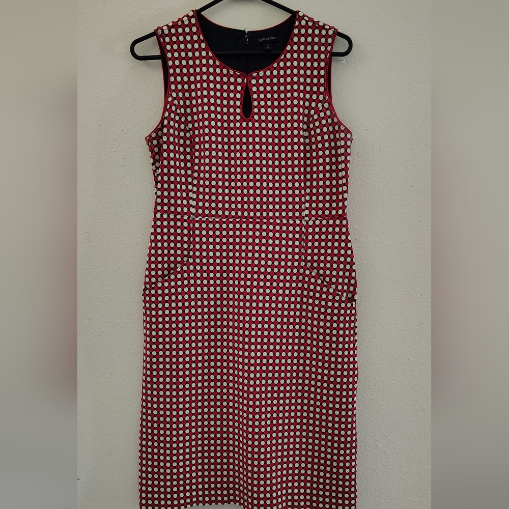 Lands'‎ End Red and White Patterned Midi Dress Size 6